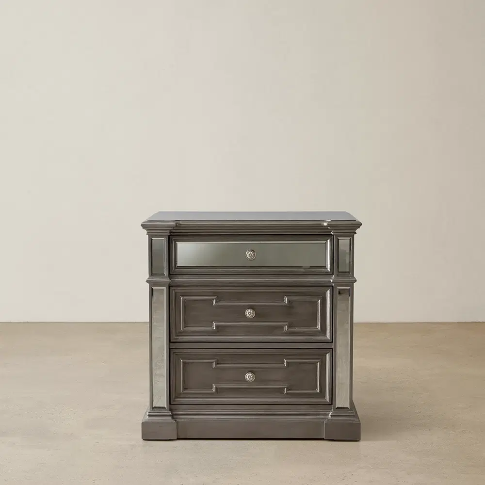 Solitude Antique Silver Bedside Table