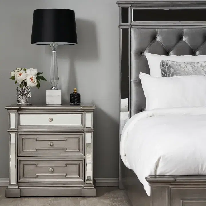 Solitude Antique Silver Bedside Table