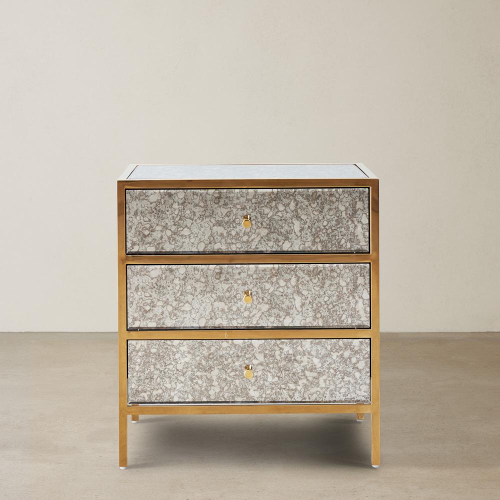 Helena Antique Glass Bedside Table - Gold Frame