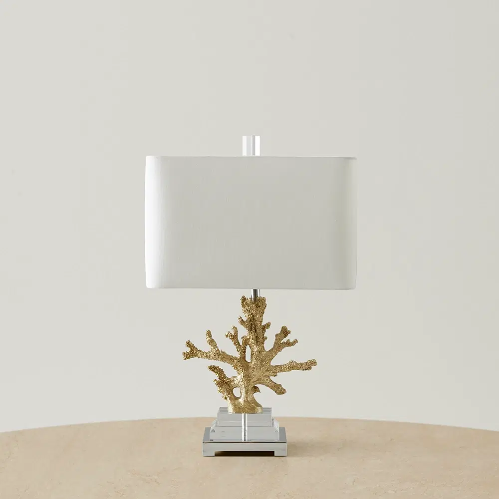 Nicholls Antique Gold Resin Table Lamp - White Linen Lamp Shade