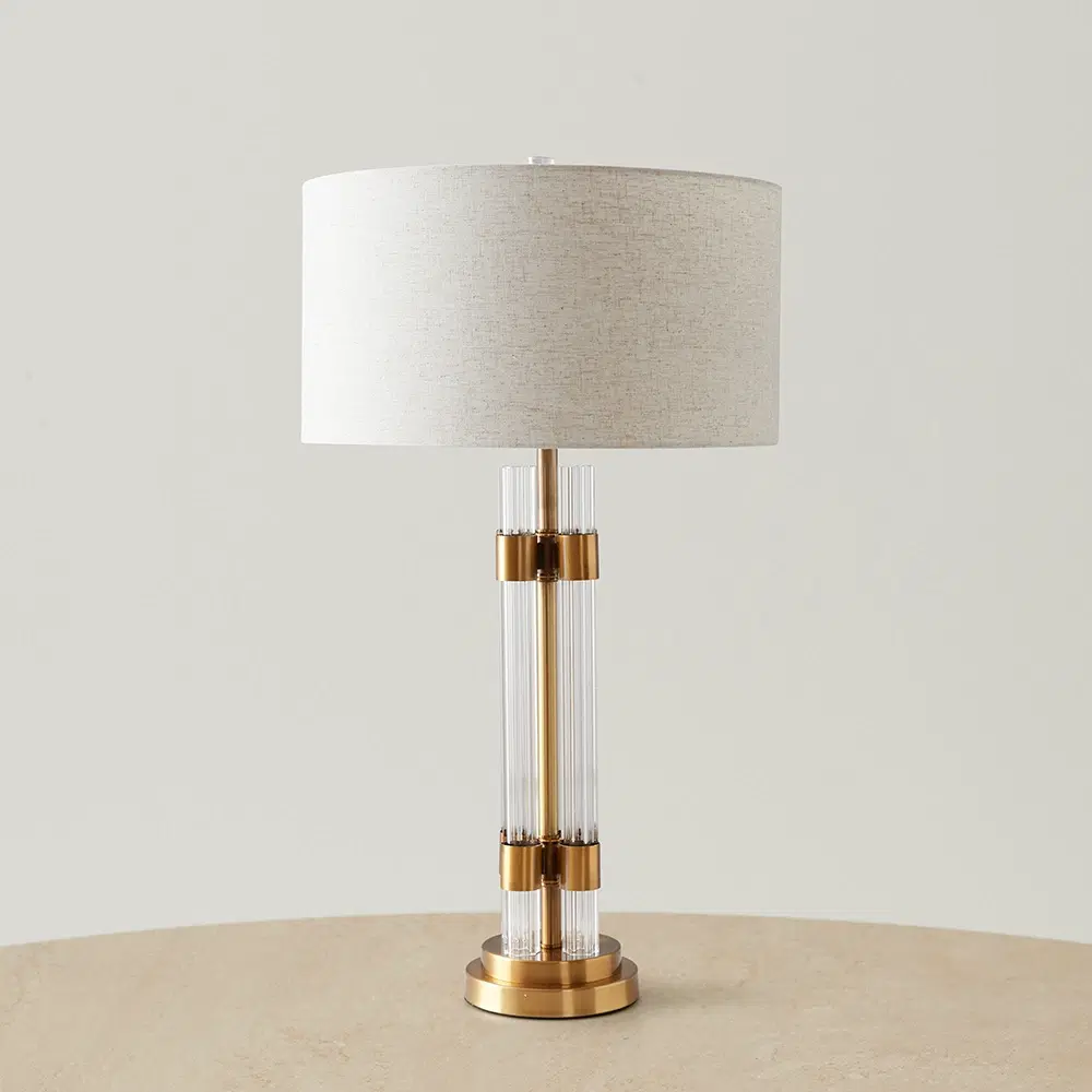 Wilton Brushed Bronze Metal Table Lamp - White Linen Lamp Shade