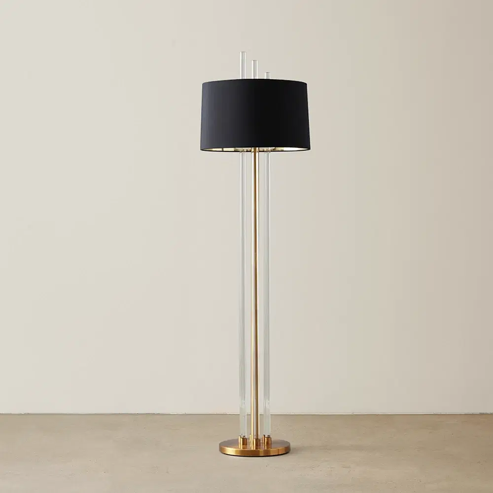 Cassy Polished Gold Floor Lamp - Black Fabric Lamp Shade