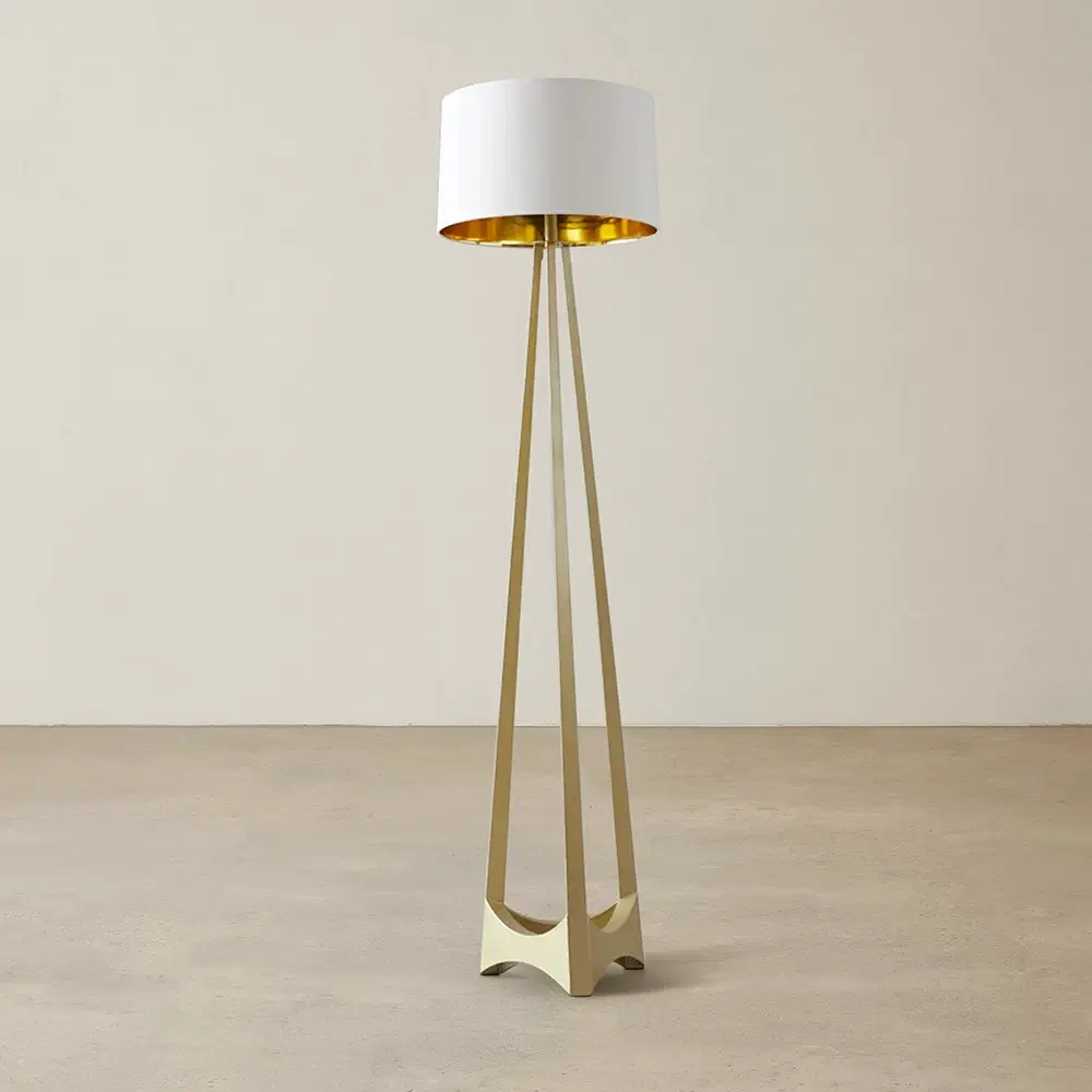 Rogers Matte Gold Floor Lamp - White Linen Lamp Shade