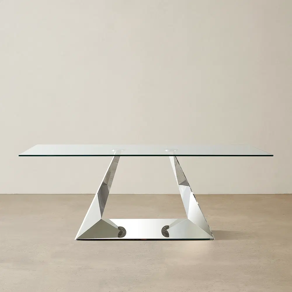 Zephyr Stainless Steel Dining Table - Glass Top