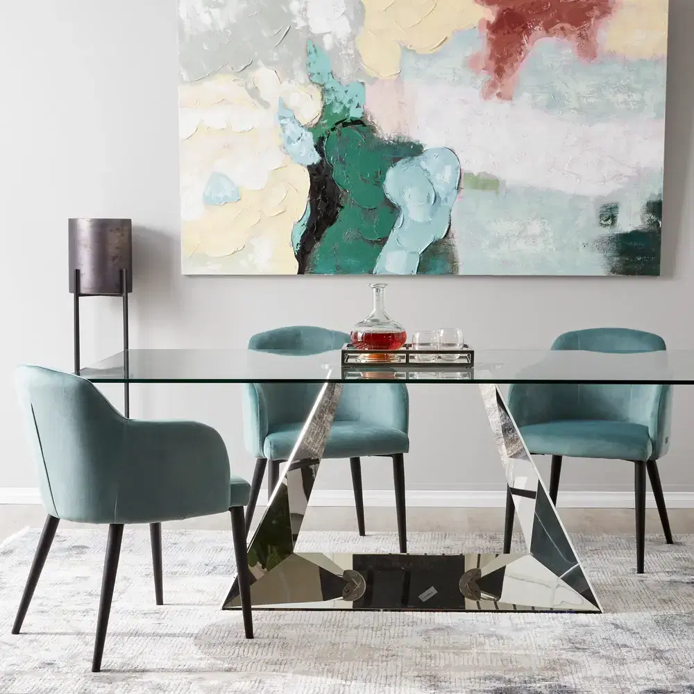 Zephyr Stainless Steel Dining Table - Glass Top