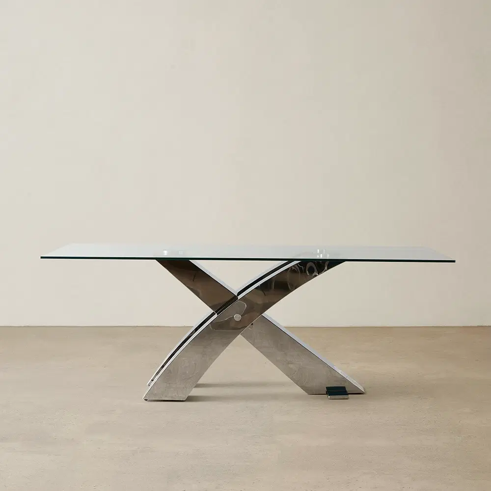 Adair Stainless Steel Dining Table - Glass Top 200cm