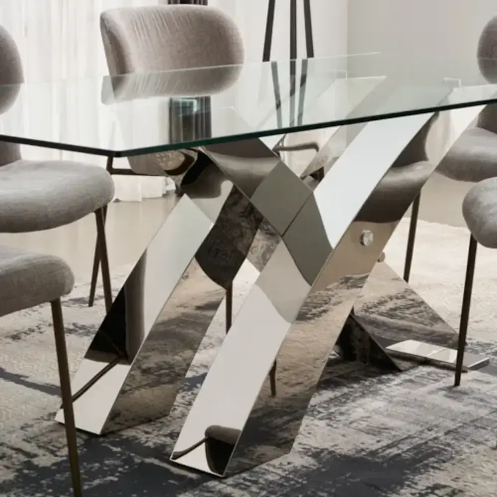 Adair Stainless Steel Dining Table - Glass Top 200cm