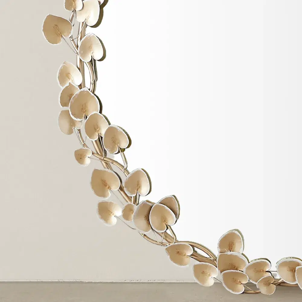 Laceleaf Antique Gold Round Mirror