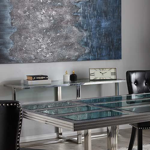 Titus Stainless Steel Console Table  - Smoke Green Glass Top