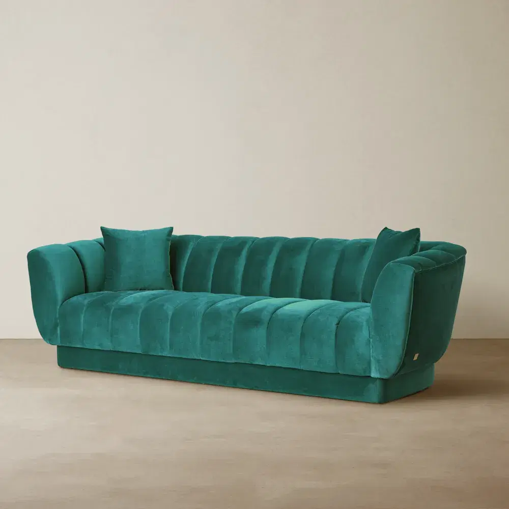 Fransesca Peacock Blue Velvet 3-Seater Sofa 