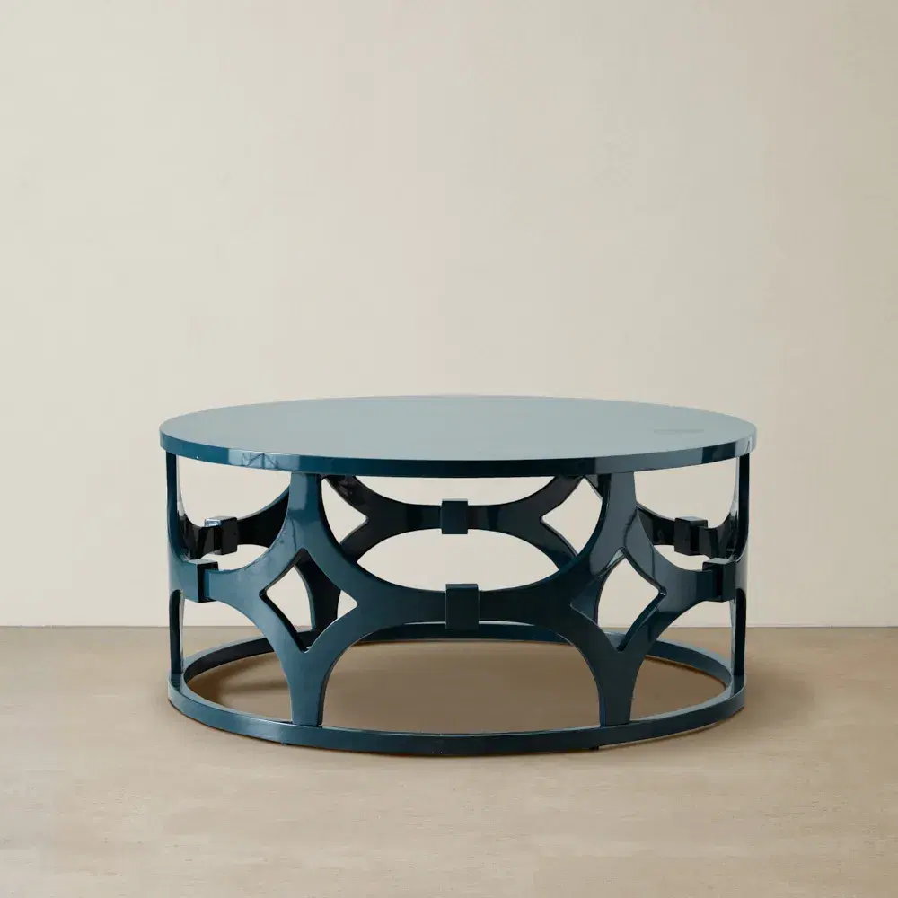 Lalique Peacock Blue Veneer Coffee Table 