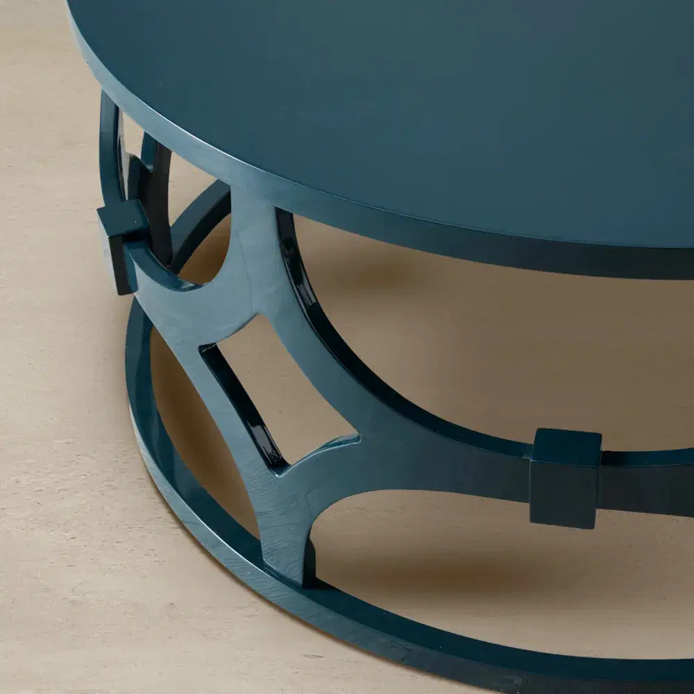 Lalique Peacock Blue Veneer Coffee Table 