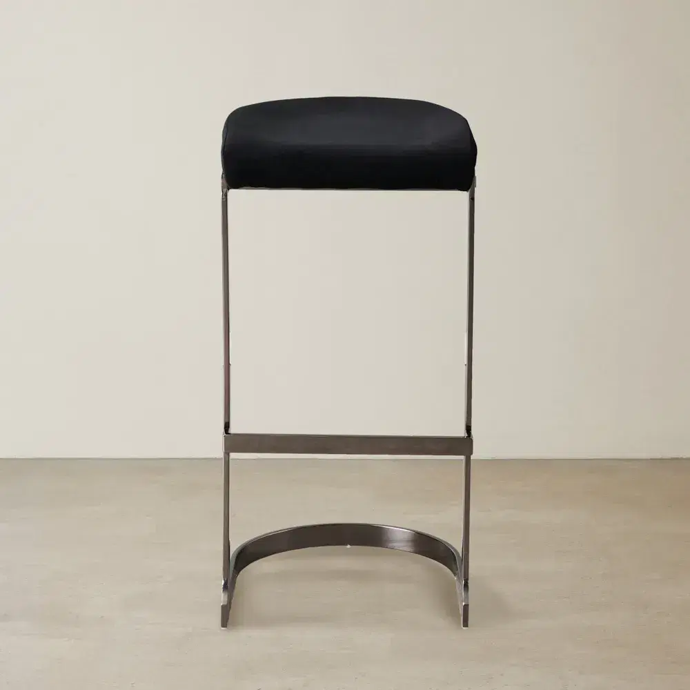 Rouven Black Velvet 79cm Bar Stool - Black Nickel Legs