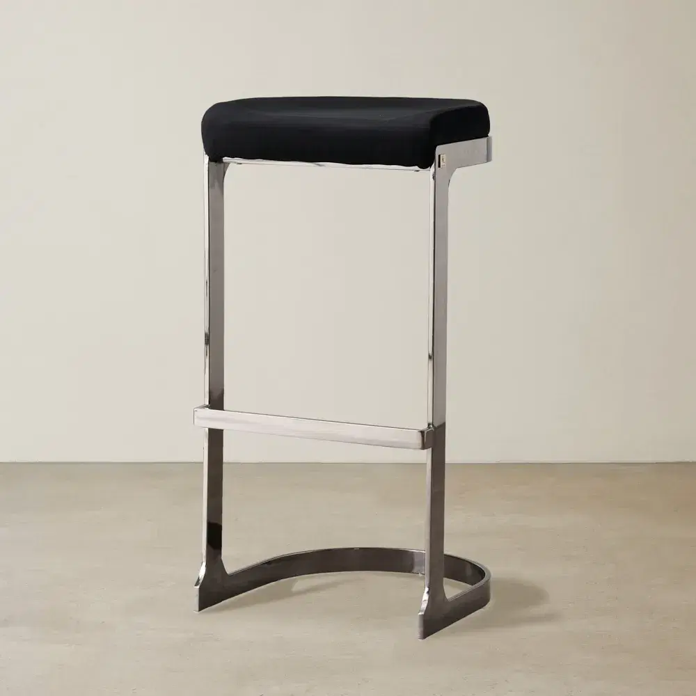 Rouven Black Velvet 79cm Bar Stool - Black Nickel Legs