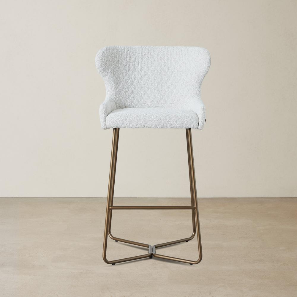 Quinn Cream Boucle Bar Stool - Brass Colour Legs