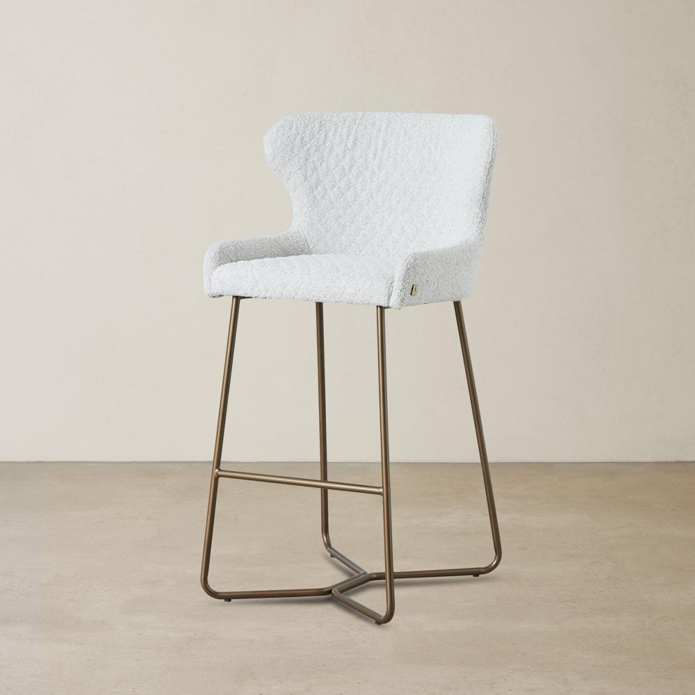 Quinn Cream Boucle Bar Stool - Brass Colour Legs