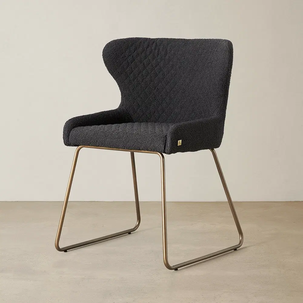 Quinn Charcoal Boucle Dining Chair - Brass Colour Legs