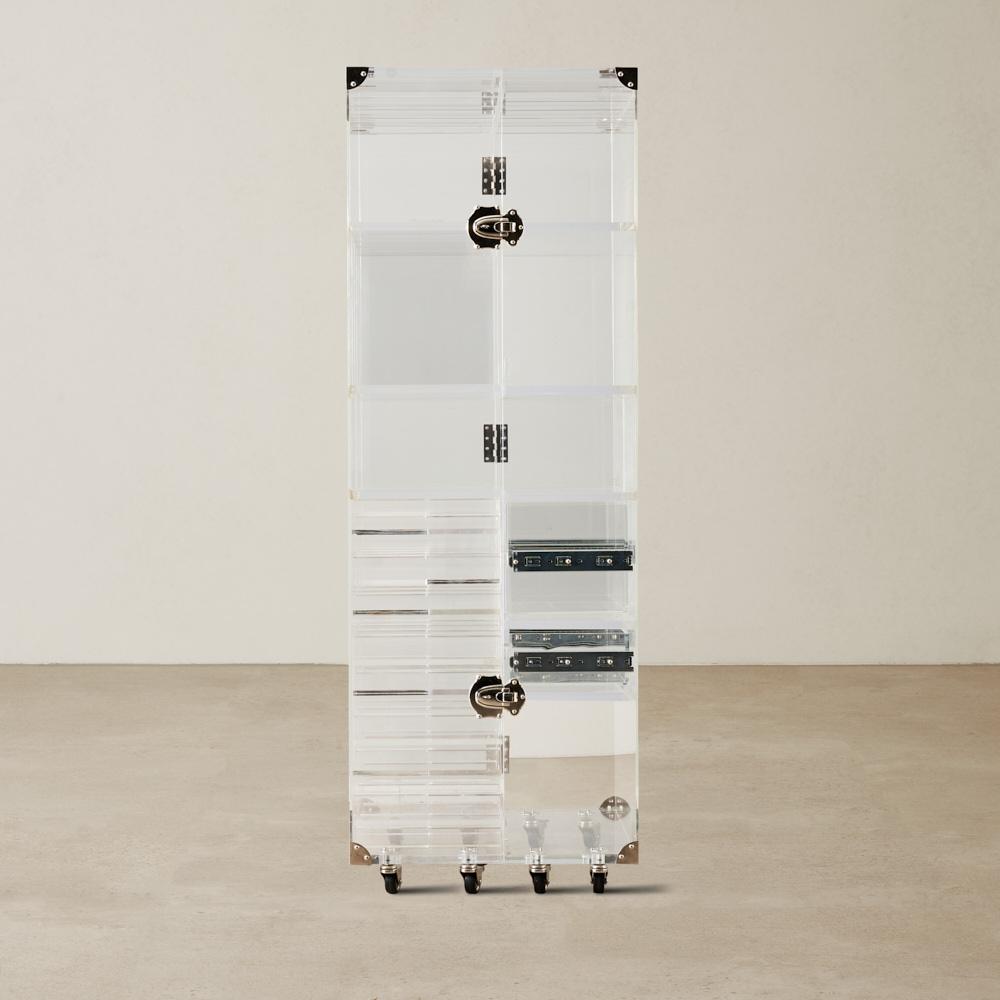 Acrylic King Wine Display Cabinet - Clear with Silver Stainless steel Accent
