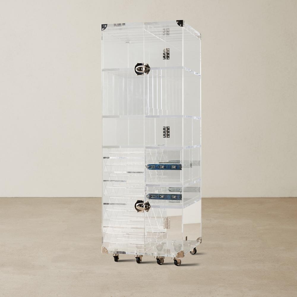 Acrylic King Wine Display Cabinet - Clear with Silver Stainless steel Accent
