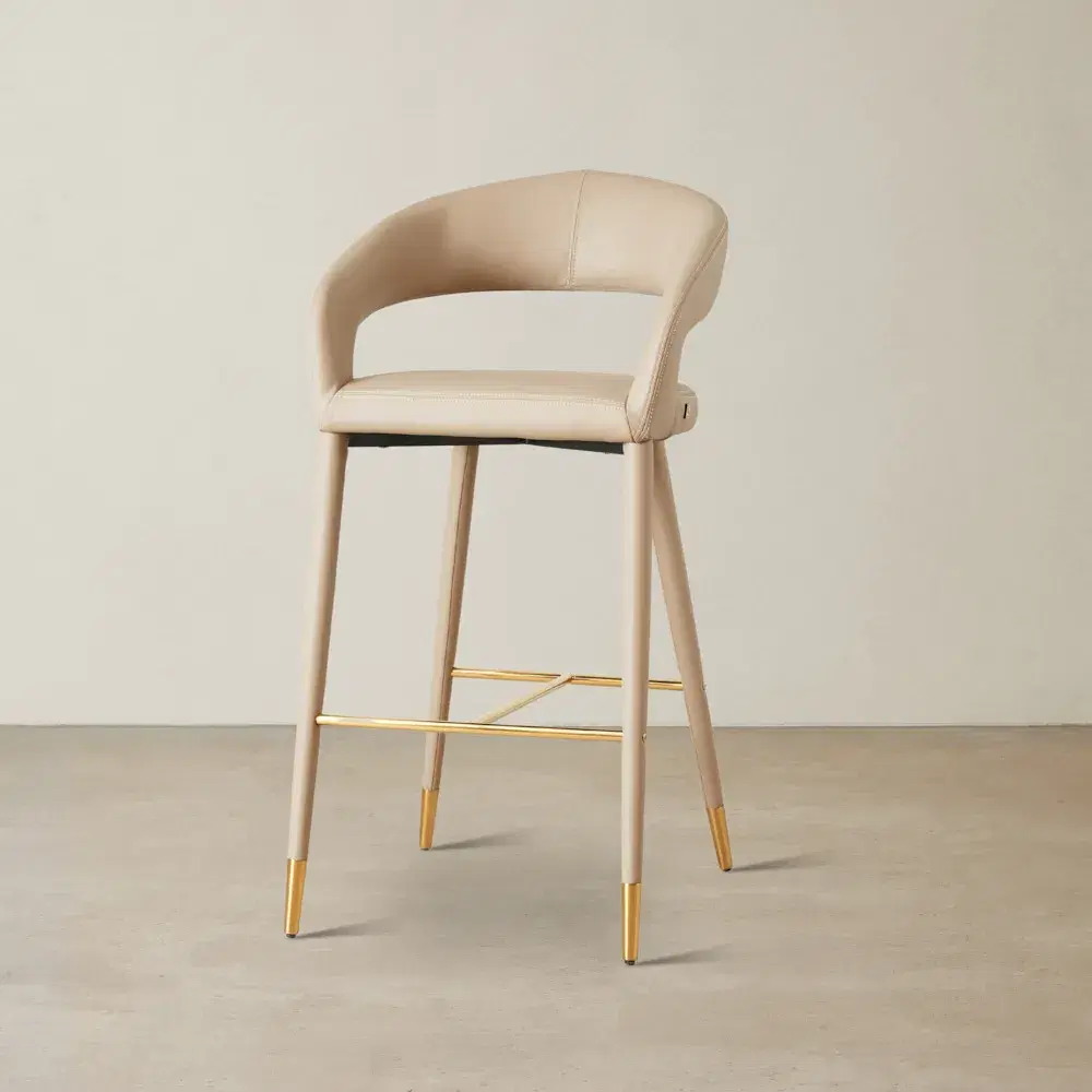 Moulin Sand Beige Vegan Leather 76cm Bar Stool - Polished Gold Legs 	