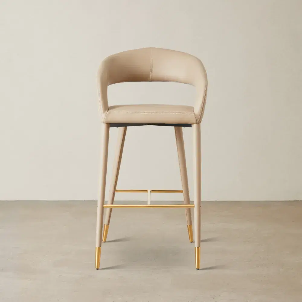 Moulin Sand Beige Vegan Leather 76cm Bar Stool - Polished Gold Legs 	