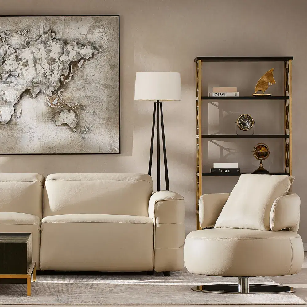 Vermont Almond Cream Leather Swivel Chair