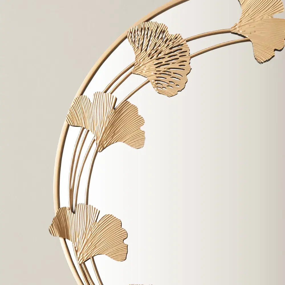 Round Gold Ginkgo Mirror