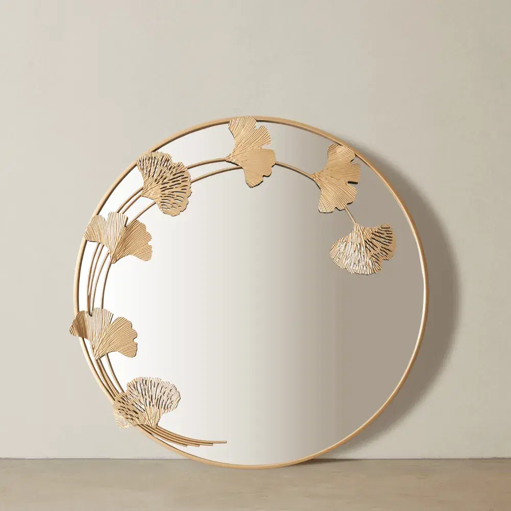 Round Gold Ginkgo Mirror