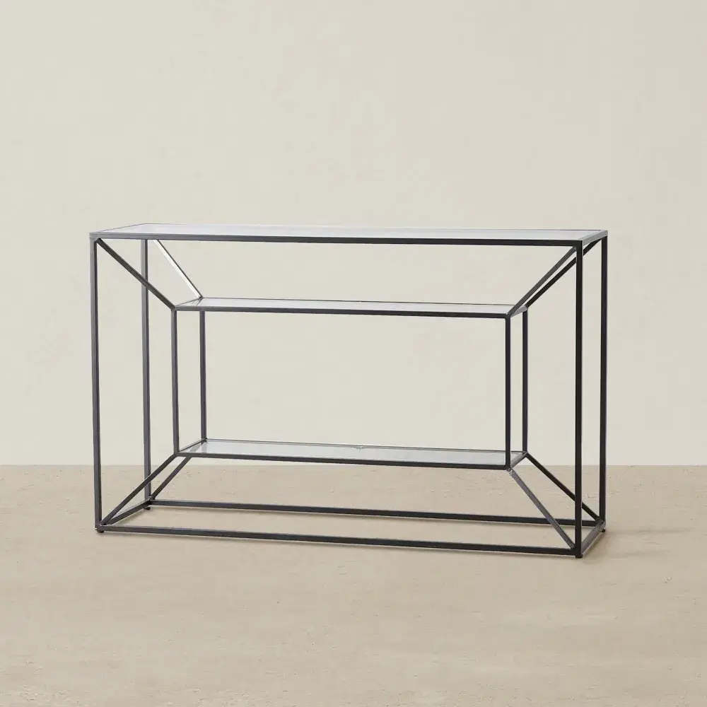 Laila Glass Console - Black Iron Frame