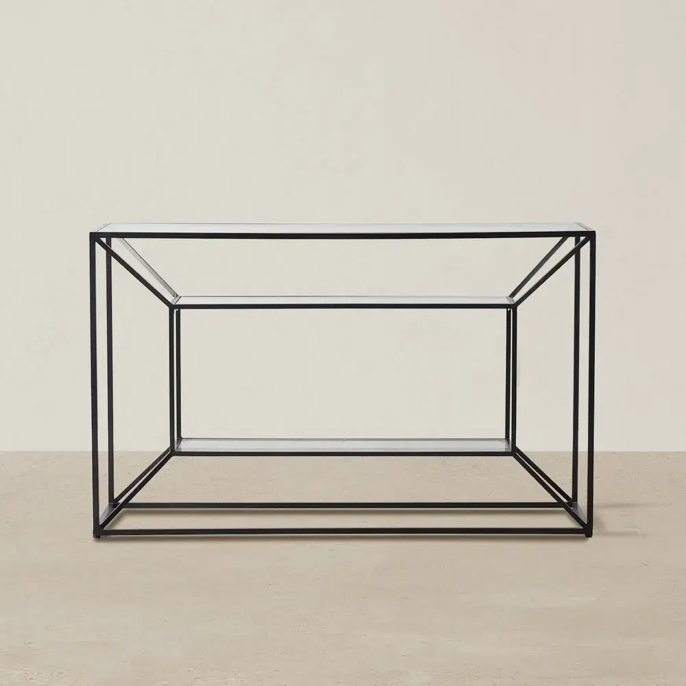 Laila Glass Console - Black Iron Frame