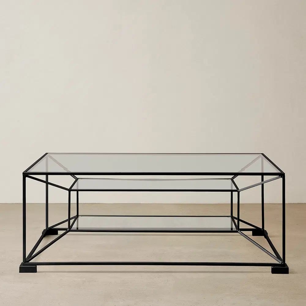 Laila Glass Coffee Table  - Black Iron Frame