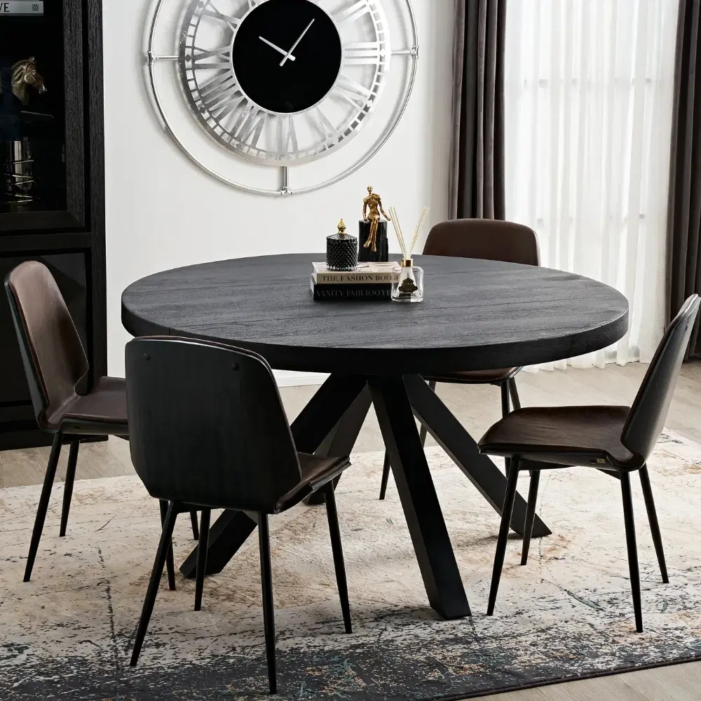 Emmett Black Mango Wood Round Dining Table 