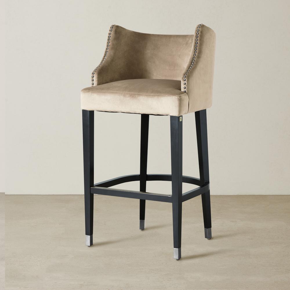 Simone Beige Velvet Bar Stool - Silver Accessories