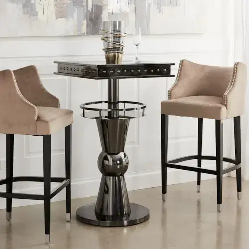 Simone Beige Velvet Bar Stool - Silver Accessories