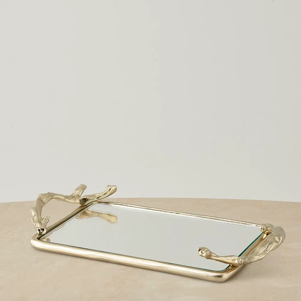Golden Branch Mirror Tray