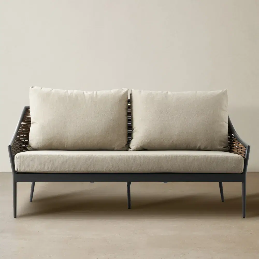 Lucia Warm Beige 2-Seater Outdoor Sofa - Charcoal Frame