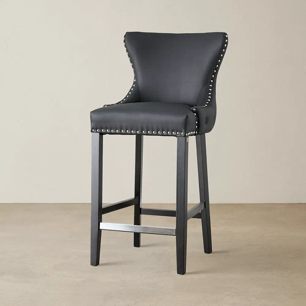 Camille II Black Vegan Leather Bar Stool 