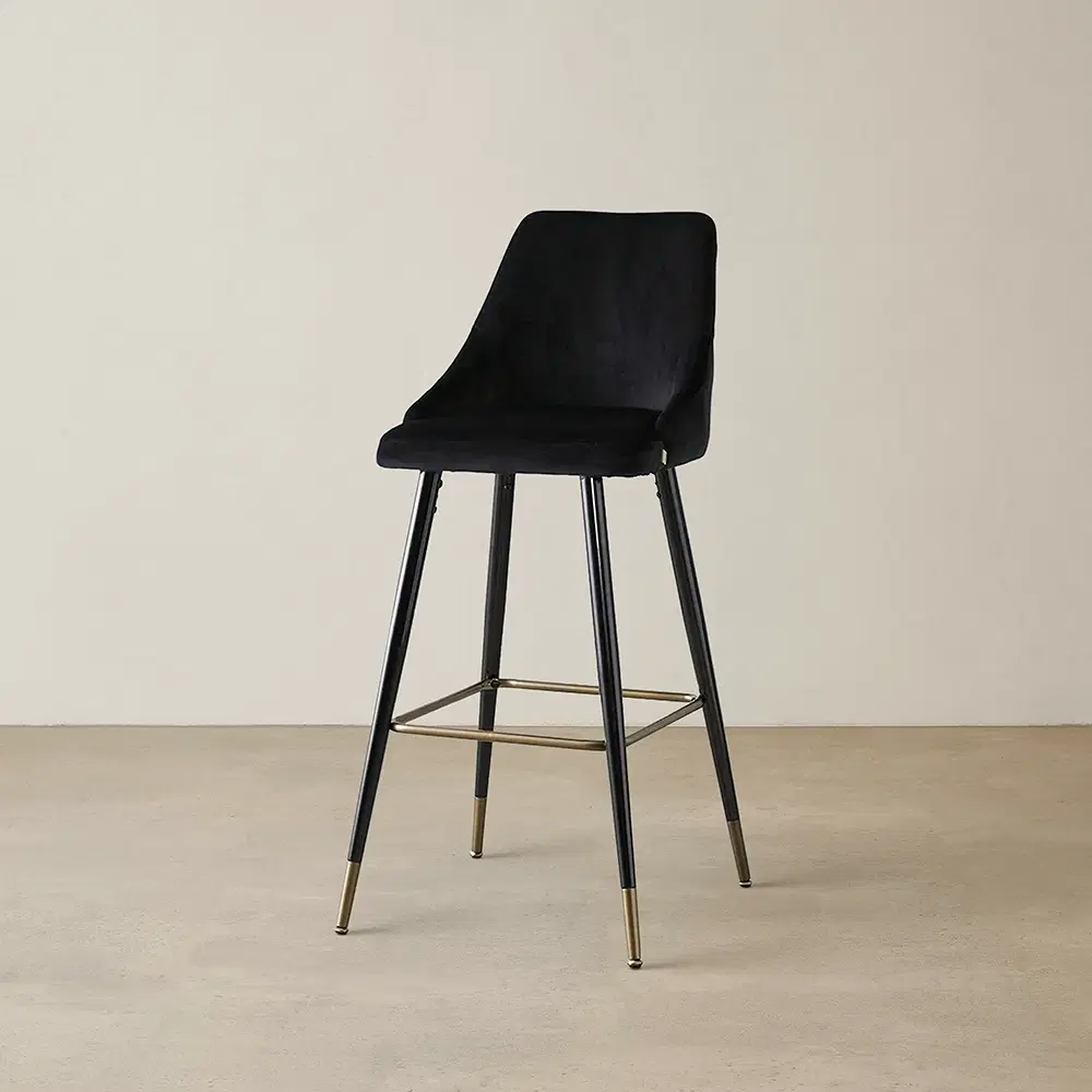 Winston II Black Velvet Bar Stool - 74cm