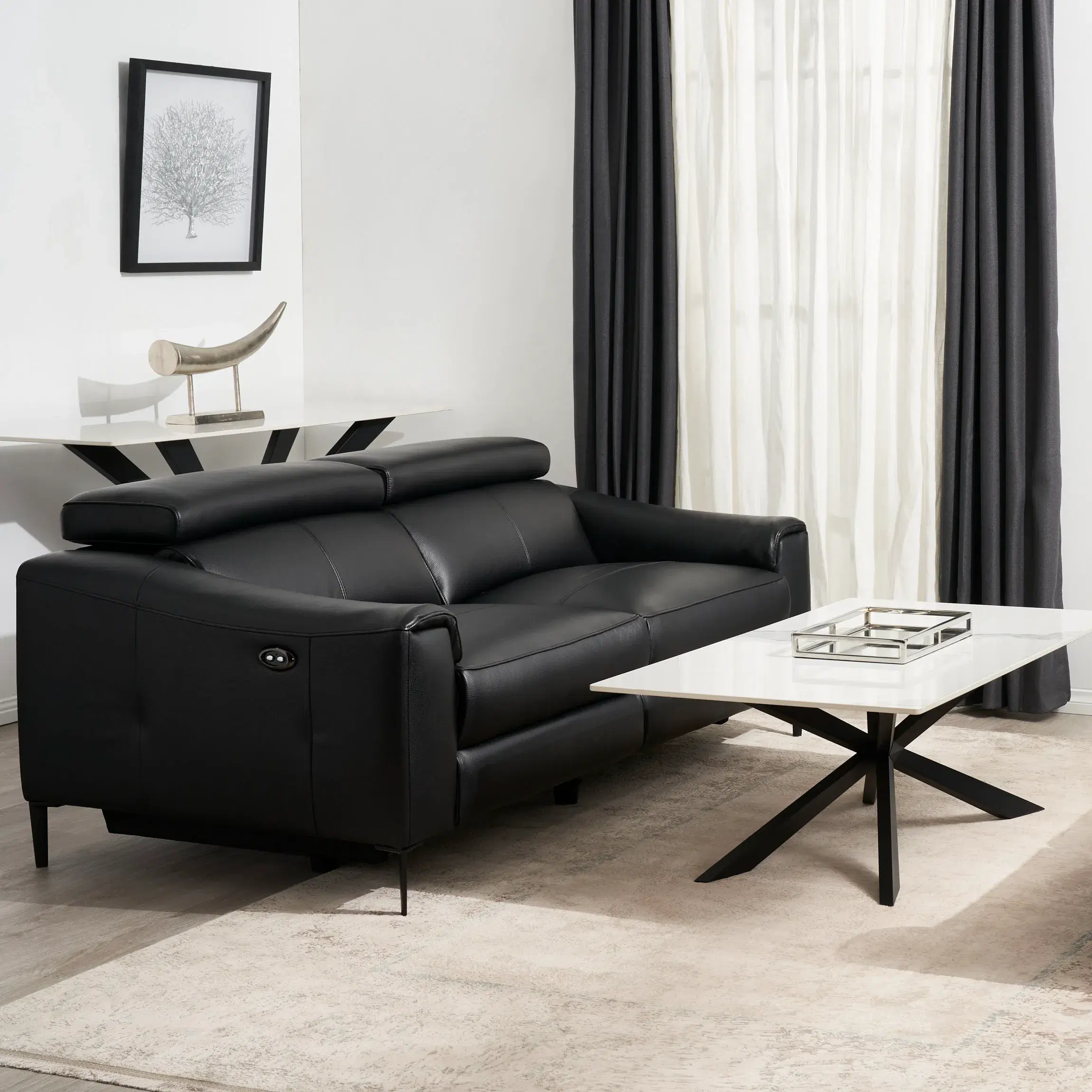 Bruce Black Leather 3-Seater Electric Recliner 