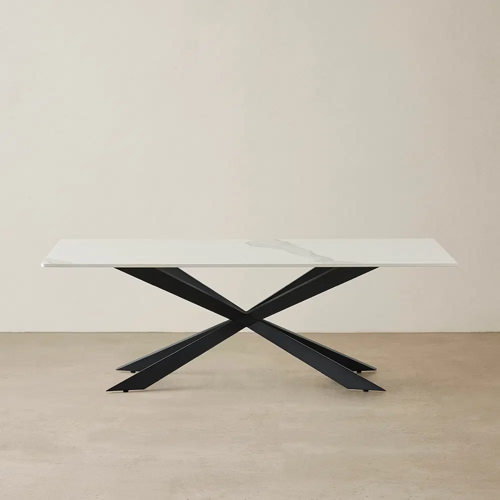 Lena White Sintered Stone Coffee Table - Black Legs