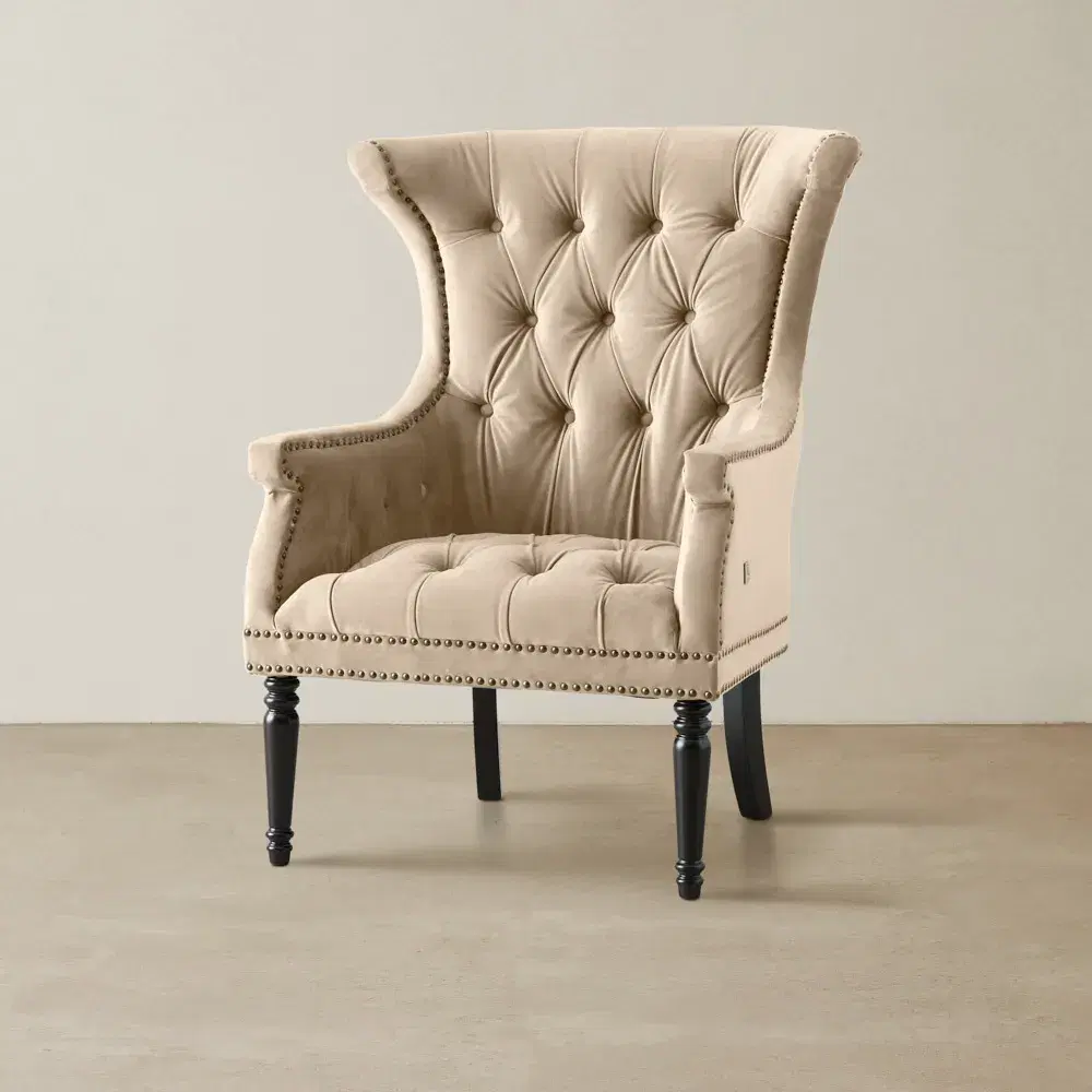 Deco Beige Velvet Armchair