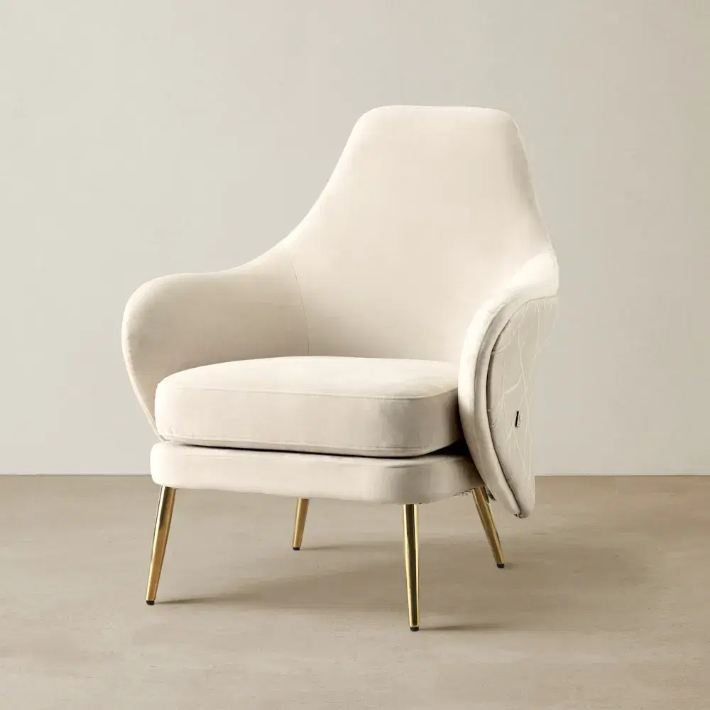 Anya Cream Velvet with Back Pattern Occasional Chair