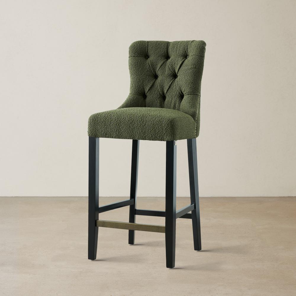 Saxon Olive Green Boucle Bar Stool