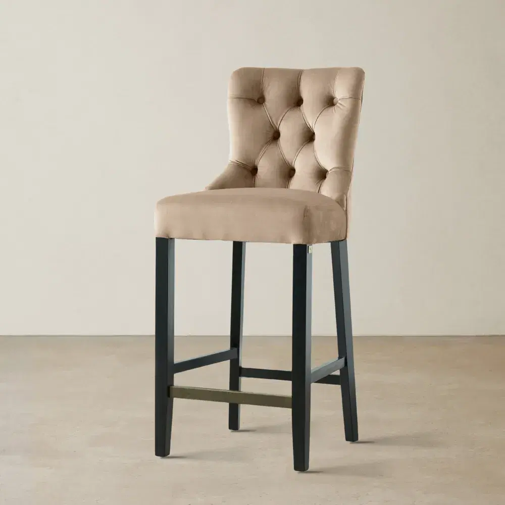 Saxon Beige Velvet Bar Stool