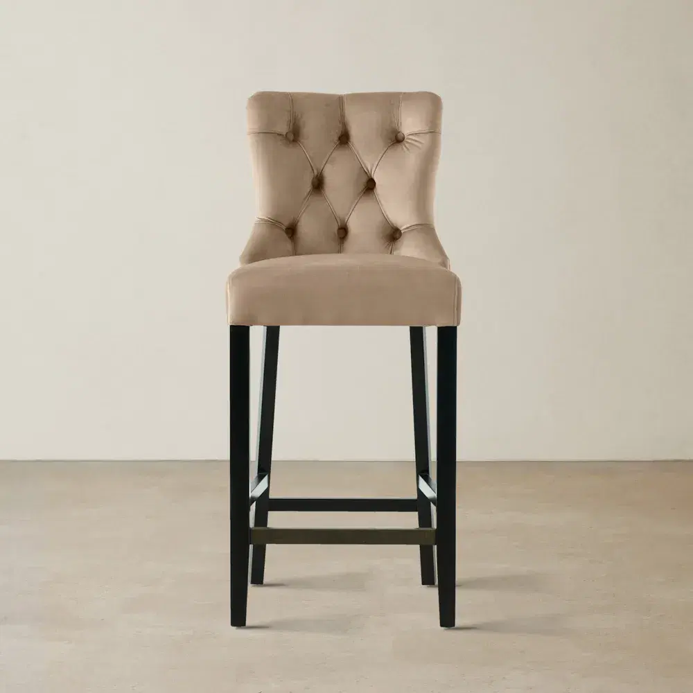Saxon Beige Velvet Bar Stool