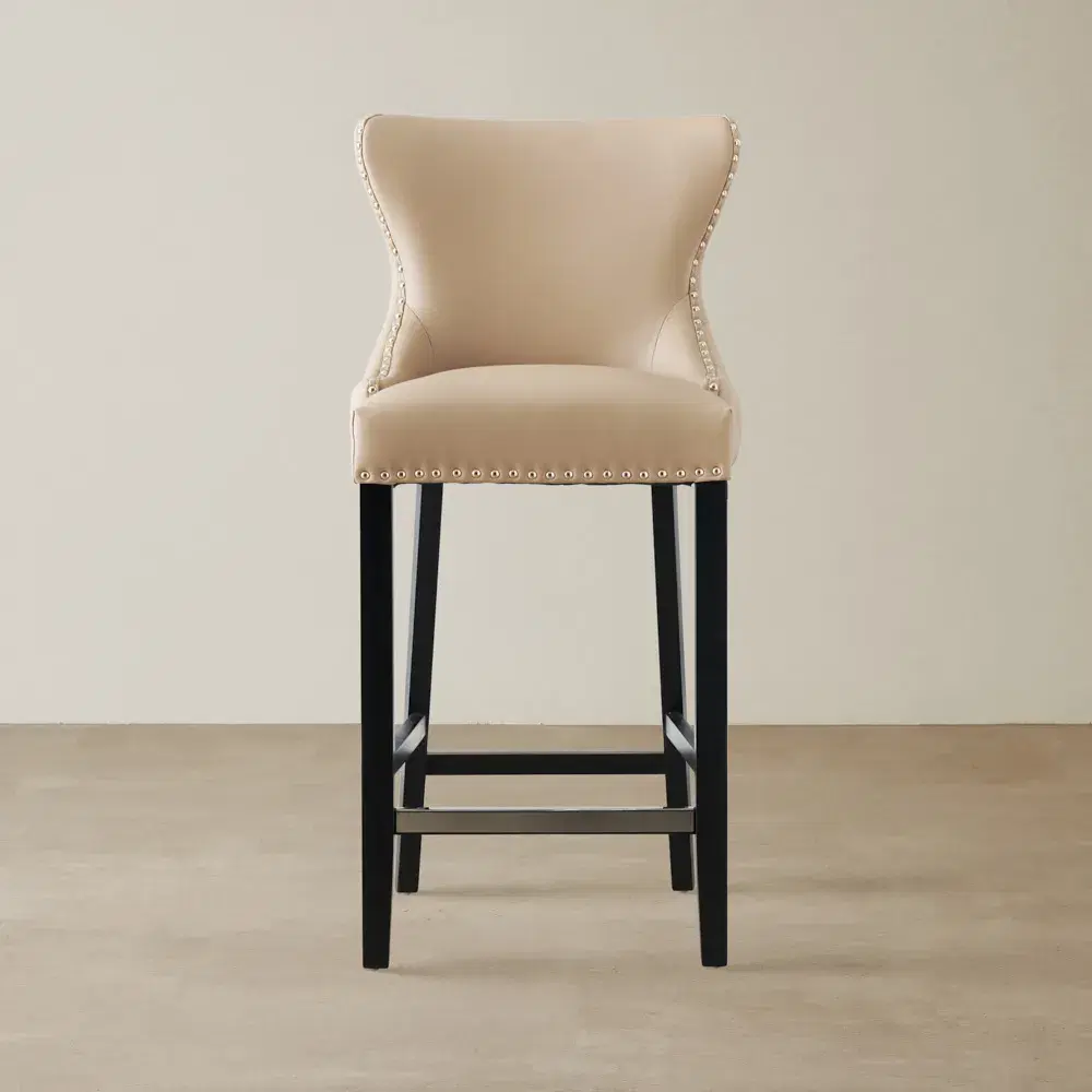 Camille II Beige Vegan Leather Bar Stool
