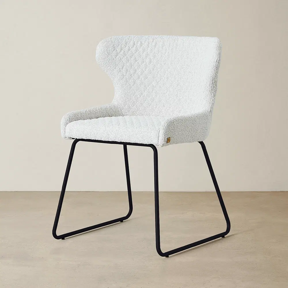 Quinn Cream Boucle Dining Chair - Black Legs