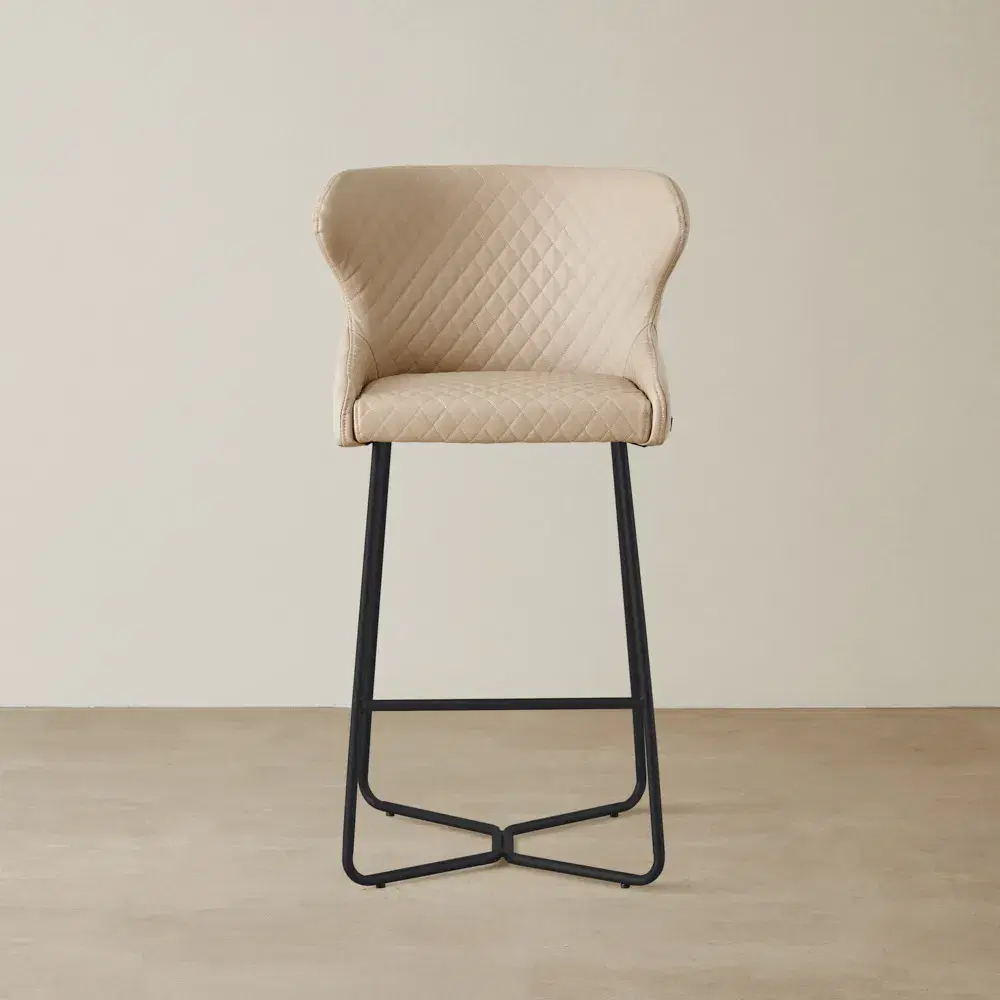 Quinn Sand Beige Vegan Leather Bar Stool - Black Legs