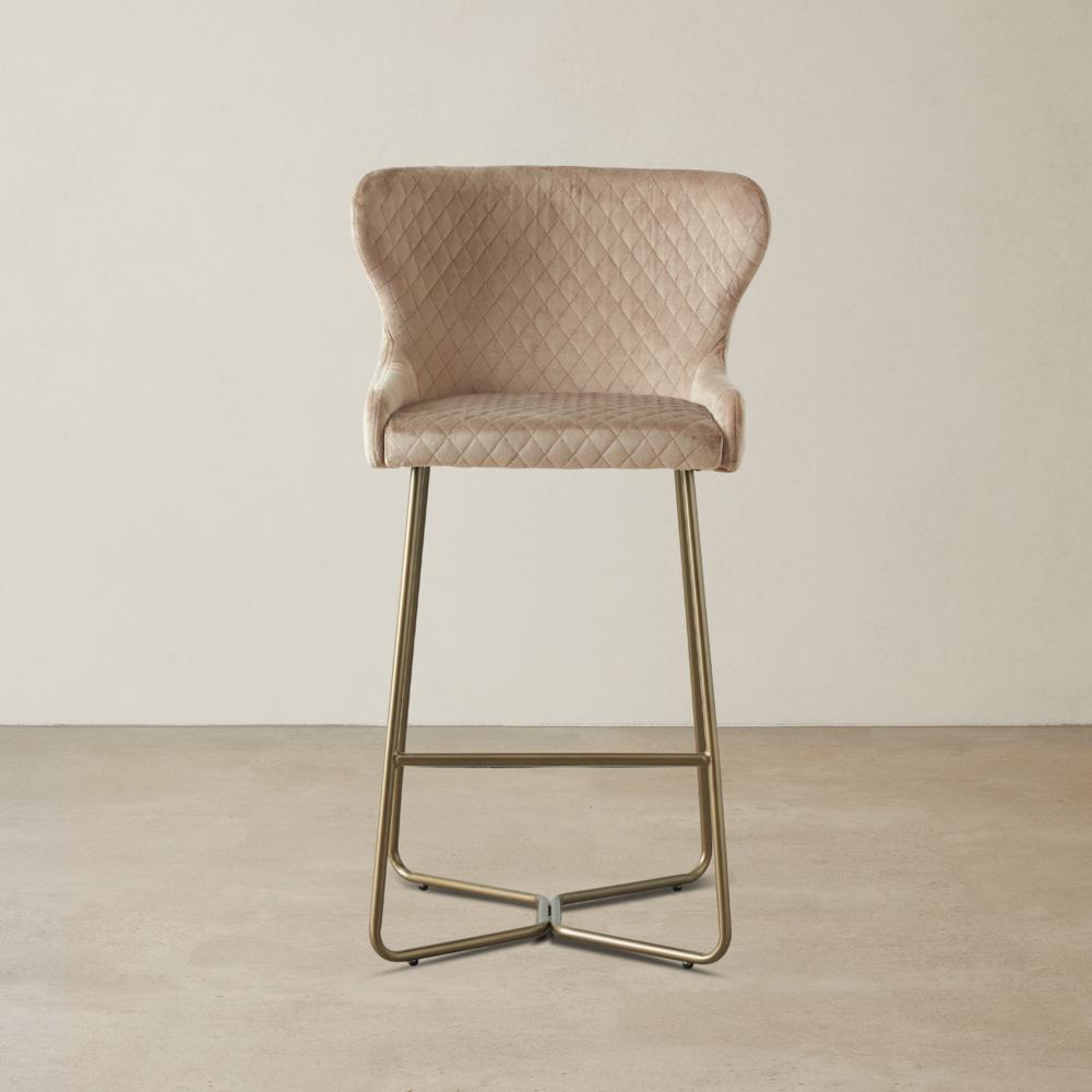 Quinn Beige Velvet Barstool - Brass Colour Legs
