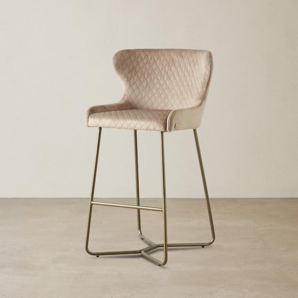 Quinn Beige Velvet Barstool - Brass Colour Legs